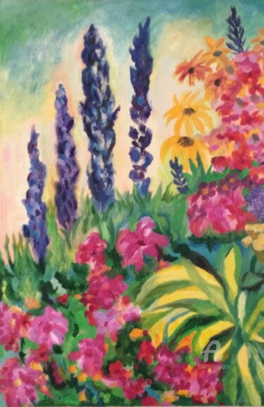 Painting titled "Perennials/Vivaces" by Judydcreates, Original Artwork, Oil Mounted on Wood Stretcher frame