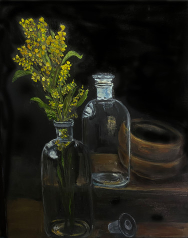 Pintura intitulada "Bottles and Bowls" por Judy Rioux, Obras de arte originais, Óleo