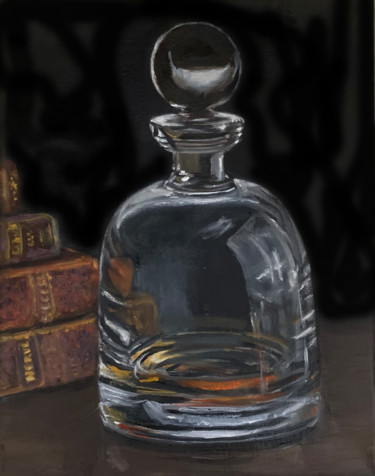Malerei mit dem Titel "Bourbon and Books" von Judy Rioux, Original-Kunstwerk, Öl