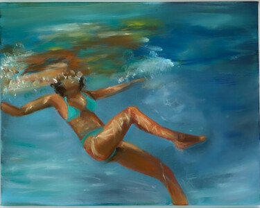 Malerei mit dem Titel "Enjoying the Water" von Judy Rioux, Original-Kunstwerk, Öl