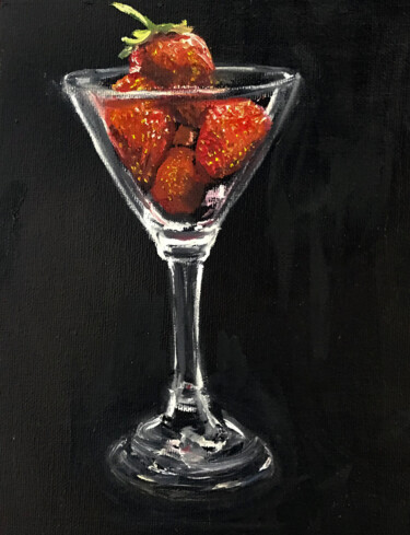 Painting titled "Strawberry Martini" by Judy Rioux, Original Artwork, Oil