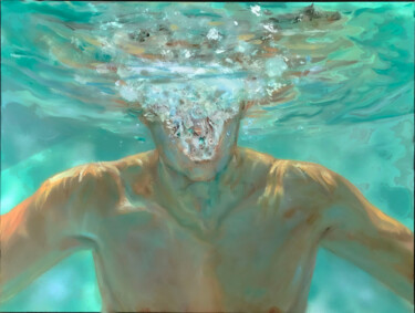 Pintura intitulada "Underwater Bubbles" por Judy Rioux, Obras de arte originais, Óleo