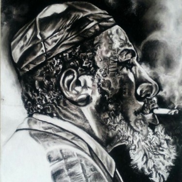 Tekening getiteld "Smoke" door Juelz Tintin, Origineel Kunstwerk, Houtskool