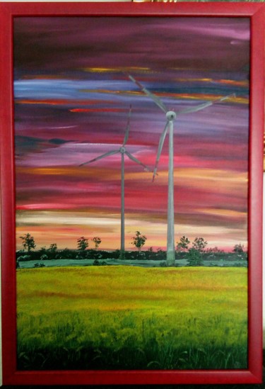 Painting titled "Windkraftanlagen be…" by Juergen Duerrmann, Original Artwork, Oil
