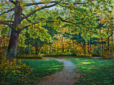 Malerei mit dem Titel "Morgen im Herbstpark" von Jura, Original-Kunstwerk, Öl