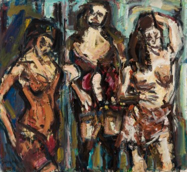 Malerei mit dem Titel "Drei Mädchen" von Jürgen Weber, Original-Kunstwerk, Öl