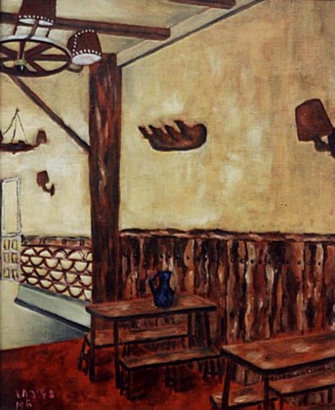 Malerei mit dem Titel "Interieur Gasthaus" von Jürgen Lang, Original-Kunstwerk