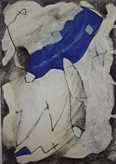 Malerei mit dem Titel "Blaue Fläche und Ze…" von Jürgen Lang, Original-Kunstwerk