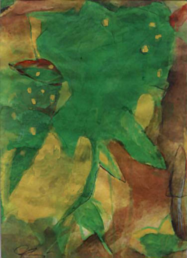 Malerei mit dem Titel "Blatt mit gelben Pu…" von Jürgen Lang, Original-Kunstwerk