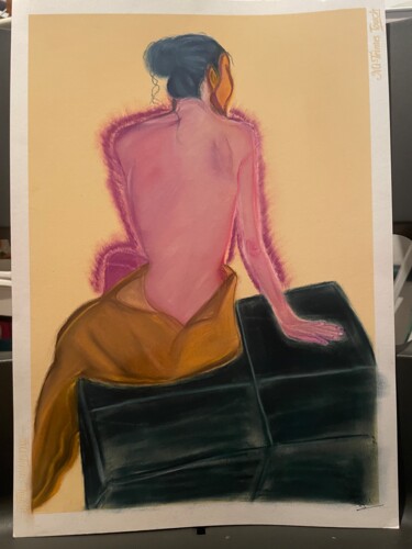 Dessin intitulée "Femme pensive" par Juju, Œuvre d'art originale, Pastel