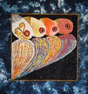 Peinture intitulée "Les oiseaux sacres" par Justina, Œuvre d'art originale
