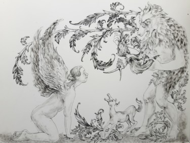 Dessin intitulée "The Bad Dream" par Julia Naurzalijeva, Œuvre d'art originale, Encre