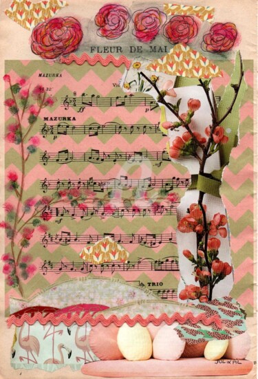 Collages intitolato "Fleur de Mai JUL et…" da Jul Et Fil, Opera d'arte originale, Tessile