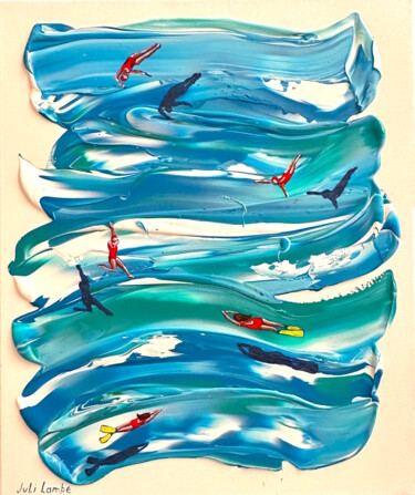 Картина под названием "Love Swimming." - Juli Lampe, Подлинное произведение искусства, Акрил