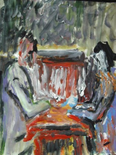 Painting titled "2 men playing cards" by Juli Southmayd, Original Artwork