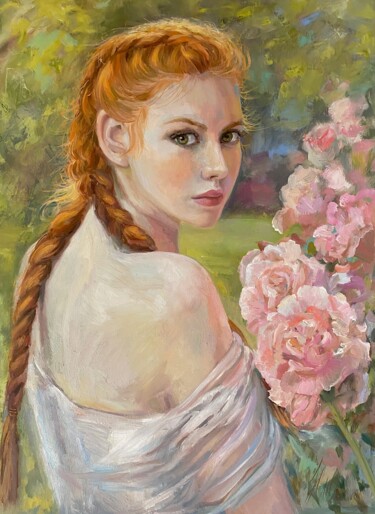 Painting titled "Pink morning" by Julia Abramoshvili, Original Artwork, Oil Mounted on Wood Stretcher frame