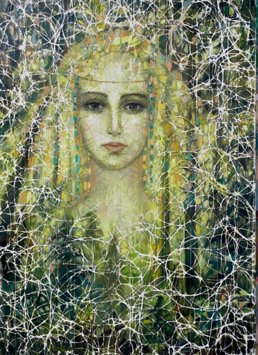 Painting titled "soul of the forest" by Julia Abramoshvili, Original Artwork, Oil Mounted on Wood Stretcher frame