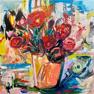 Картина под названием "Flowers on your win…" - Julia Abramoshvili, Подлинное произведение искусства, Акрил