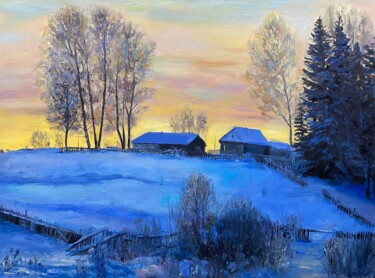 Painting titled "Winter evening" by Julia Abramoshvili, Original Artwork, Oil