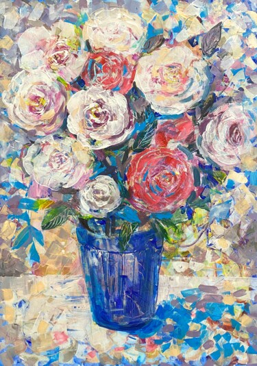Peinture intitulée "Onze roses dans un…" par Julia Abramoshvili, Œuvre d'art originale, Acrylique