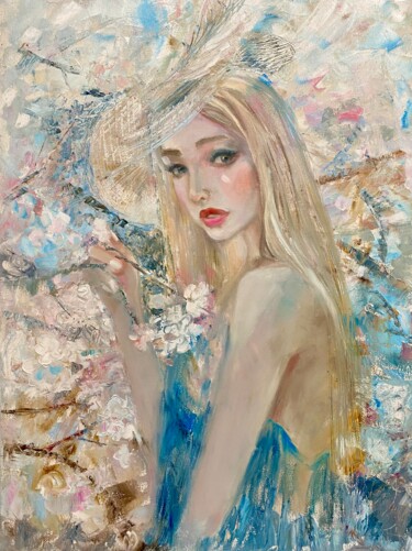 Painting titled "Fleur de pommier" by Julia Abramoshvili, Original Artwork, Oil