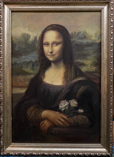 Painting titled "Mona with roses" by Julia Abramoshvili, Original Artwork, Oil