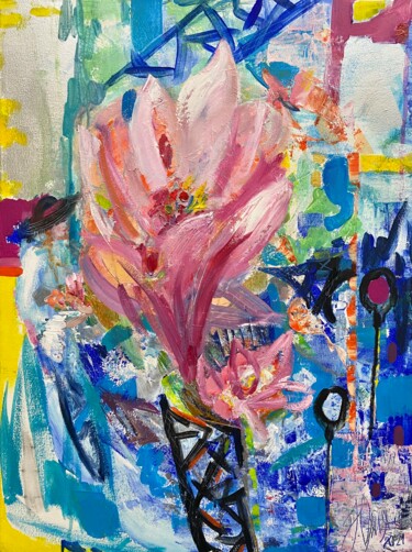 Картина под названием "Fleurs de magnolia…" - Julia Abramoshvili, Подлинное произведение искусства, Акрил
