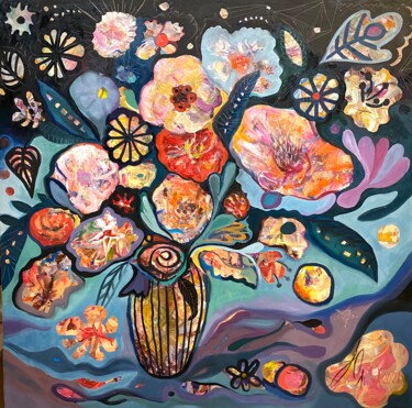 Painting titled "Fantaisie florale" by Julia Abramoshvili, Original Artwork, Acrylic
