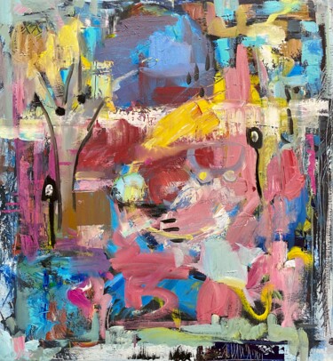 Картина под названием "A city washed in ra…" - Julia Abramoshvili, Подлинное произведение искусства, Масло Установлен на Дер…