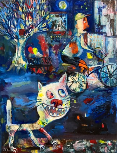 Ζωγραφική με τίτλο "night predator" από Julia Abramoshvili, Αυθεντικά έργα τέχνης, Ακρυλικό Τοποθετήθηκε στο Ξύλινο φορείο σ…