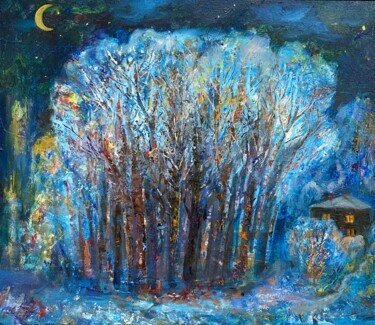 Painting titled "new year song" by Julia Abramoshvili, Original Artwork, Oil Mounted on Wood Stretcher frame