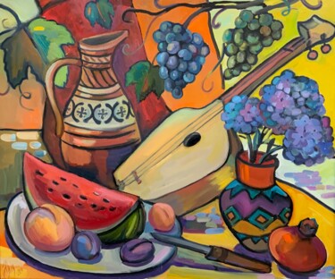 Painting titled "Still life with gra…" by Julia Abramoshvili, Original Artwork, Oil