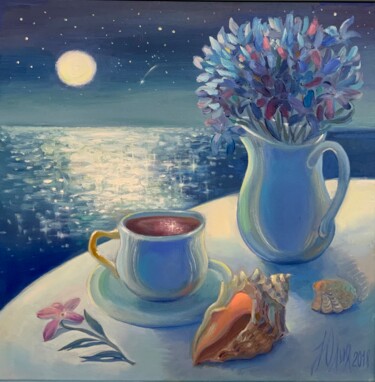 Pintura titulada "tea party by the mo…" por Julia Abramoshvili, Obra de arte original, Oleo Montado en Bastidor de camilla d…