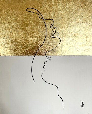 Malarstwo zatytułowany „Golden kiss” autorstwa Julia Battaia, Oryginalna praca, Akryl Zamontowany na Drewniana rama noszy