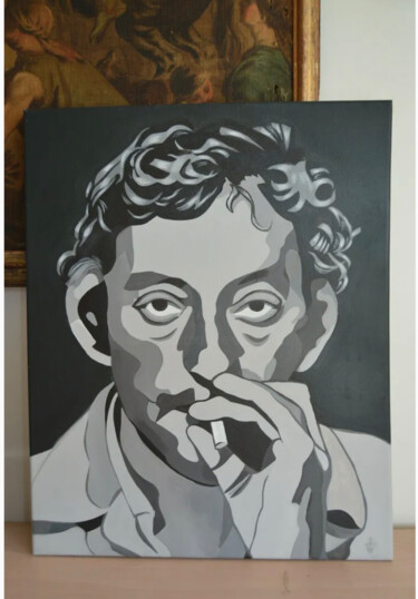 Painting titled "Gainsbourg" by Julia Battaia, Original Artwork, Acrylic Mounted on Wood Stretcher frame