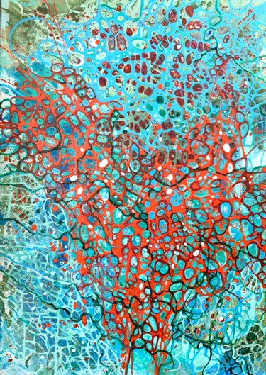 Malerei mit dem Titel "Turquoise and orang…" von Julia Brinkfrau, Original-Kunstwerk, Acryl