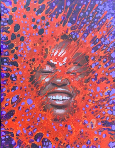 Schilderij getiteld "Black woman in fire…" door Julia Brinkfrau, Origineel Kunstwerk, Olie