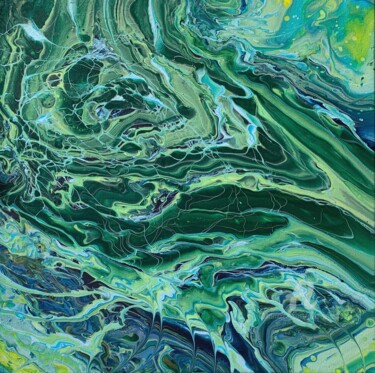 Painting titled "Green abstract lake" by Julia Brinkfrau, Original Artwork, Acrylic