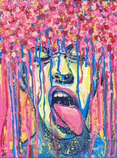 Malerei mit dem Titel "Pop art colorful fa…" von Julia Brinkfrau, Original-Kunstwerk, Öl