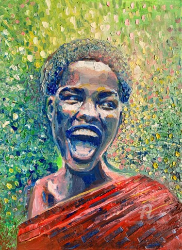 Картина под названием "Black laughing woman" - Julia Brinkfrau, Подлинное произведение искусства, Масло