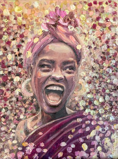 Pittura intitolato "Laughing afro woman" da Julia Brinkfrau, Opera d'arte originale, Olio