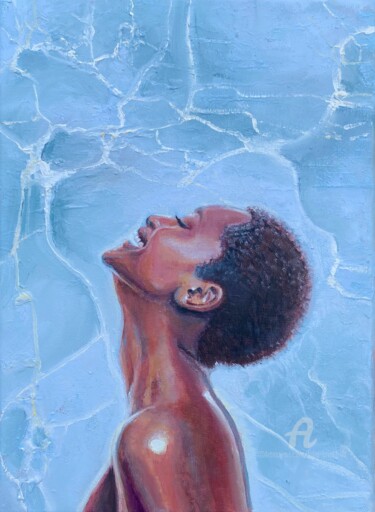 Malerei mit dem Titel "Happy black woman p…" von Julia Brinkfrau, Original-Kunstwerk, Öl