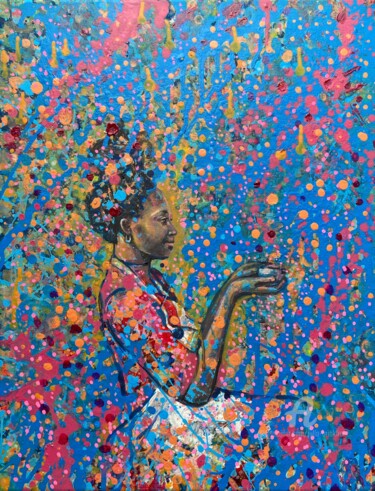 Malerei mit dem Titel "black girl colorful" von Julia Brinkfrau, Original-Kunstwerk, Acryl