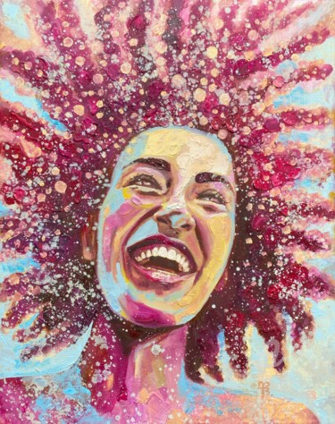 Картина под названием "black young laughin…" - Julia Brinkfrau, Подлинное произведение искусства, Масло