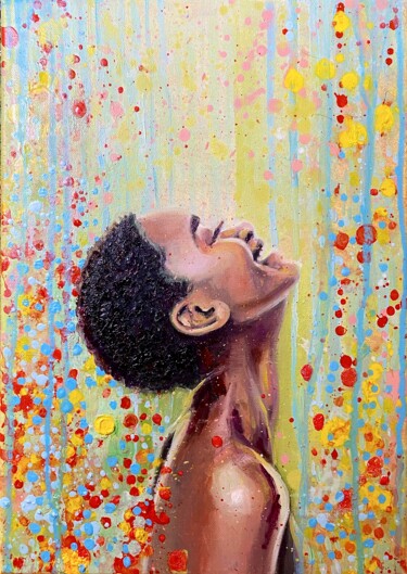 "smiling black woman…" başlıklı Tablo Julia Brinkfrau tarafından, Orijinal sanat, Petrol