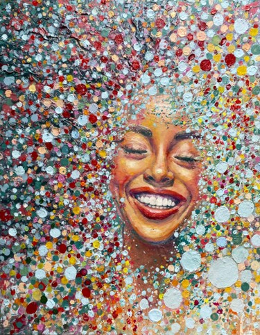 Картина под названием "Happy woman portrai…" - Julia Brinkfrau, Подлинное произведение искусства, Масло