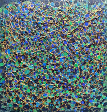 Pintura titulada "Blue green gold abs…" por Julia Brinkfrau, Obra de arte original, Acrílico