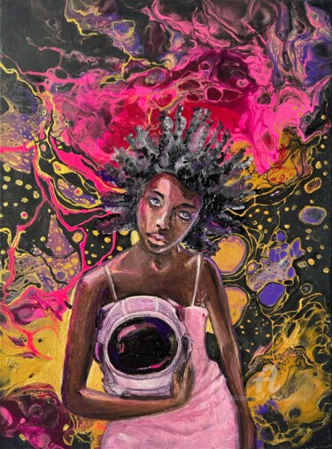 Malerei mit dem Titel "space woman painting" von Julia Brinkfrau, Original-Kunstwerk, Öl