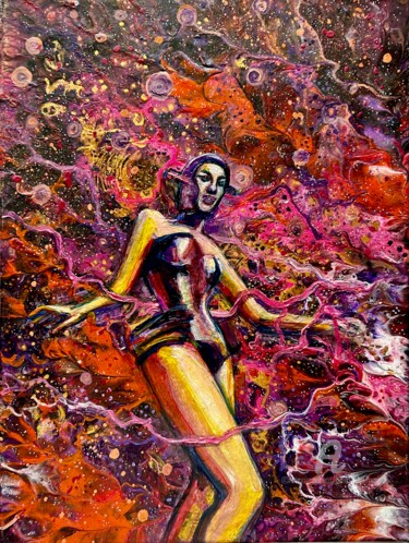 Malerei mit dem Titel "Woman outer space p…" von Julia Brinkfrau, Original-Kunstwerk, Acryl