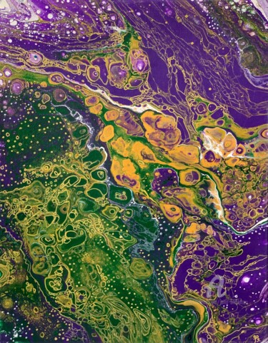 Pintura intitulada "Purple green gold p…" por Julia Brinkfrau, Obras de arte originais, Acrílico